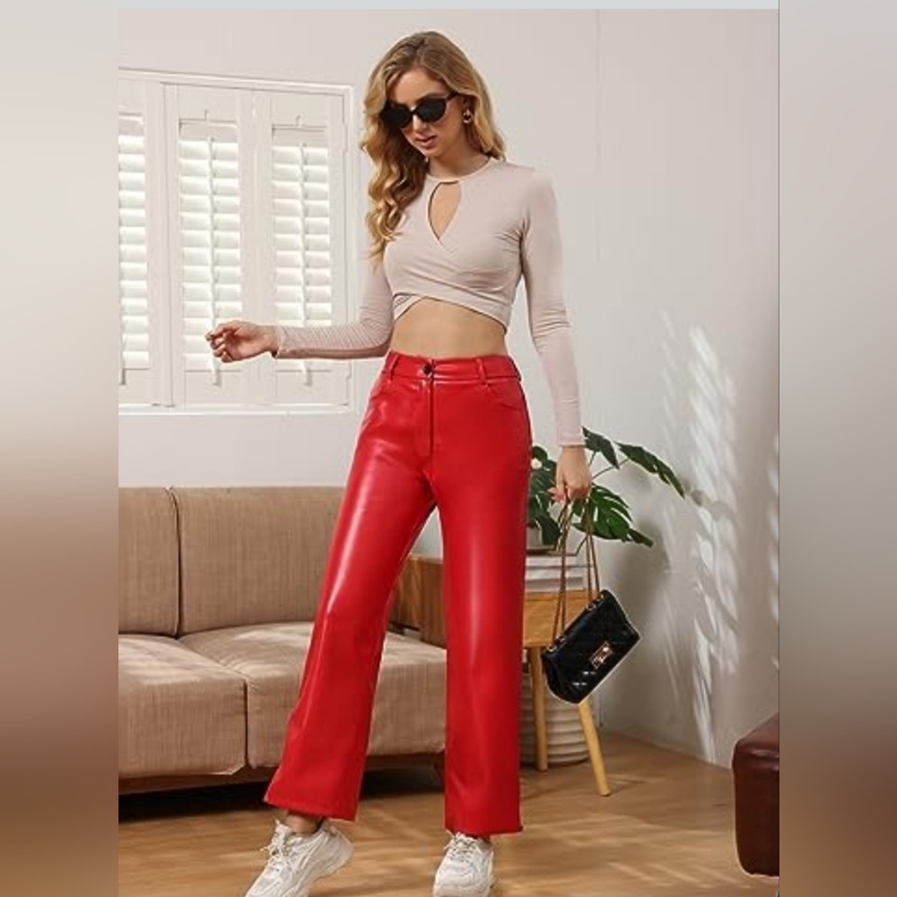 Wide Leg Pants Womens High Waist | Faux Leather